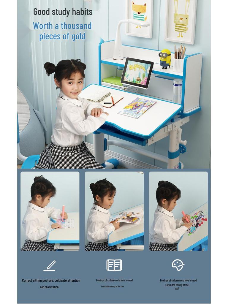 Tongben Shi 80 см Детский регулируемый комплект стол и стул для учебы с защитой осанки и зрения