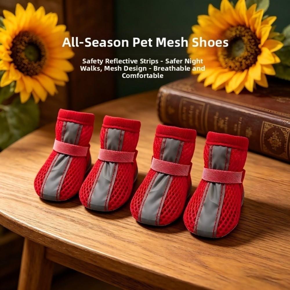 4PCS/SET Breathable Pet Booties Reflective Stripe Dog Sneakers Dog Foot Covers Walking