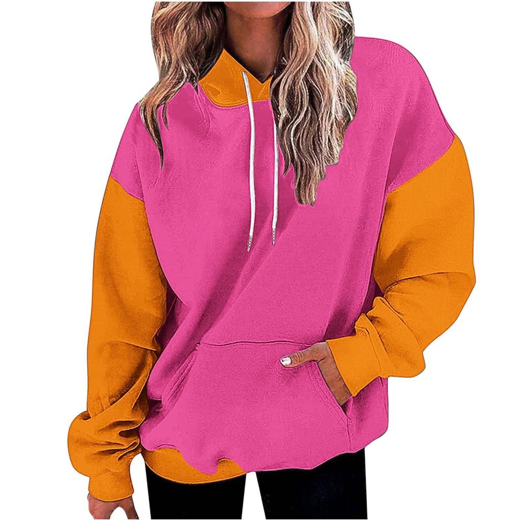 Женская модная повседневная толстовка с капюшоном и длинным рукавом в стиле пэчворк