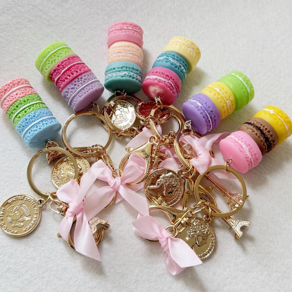 Personalized Butterfly Macaron Cake Keychain with Gold Tag and Book Packaging