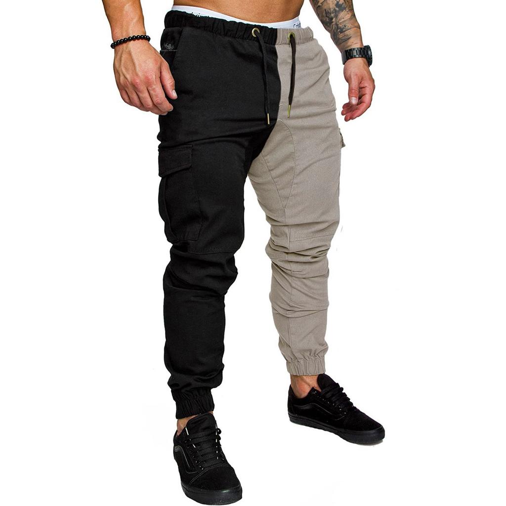 Мужские модные повседневные брюки с эластичной резинкой, свободные хлопковые брюки в стиле пэчворк