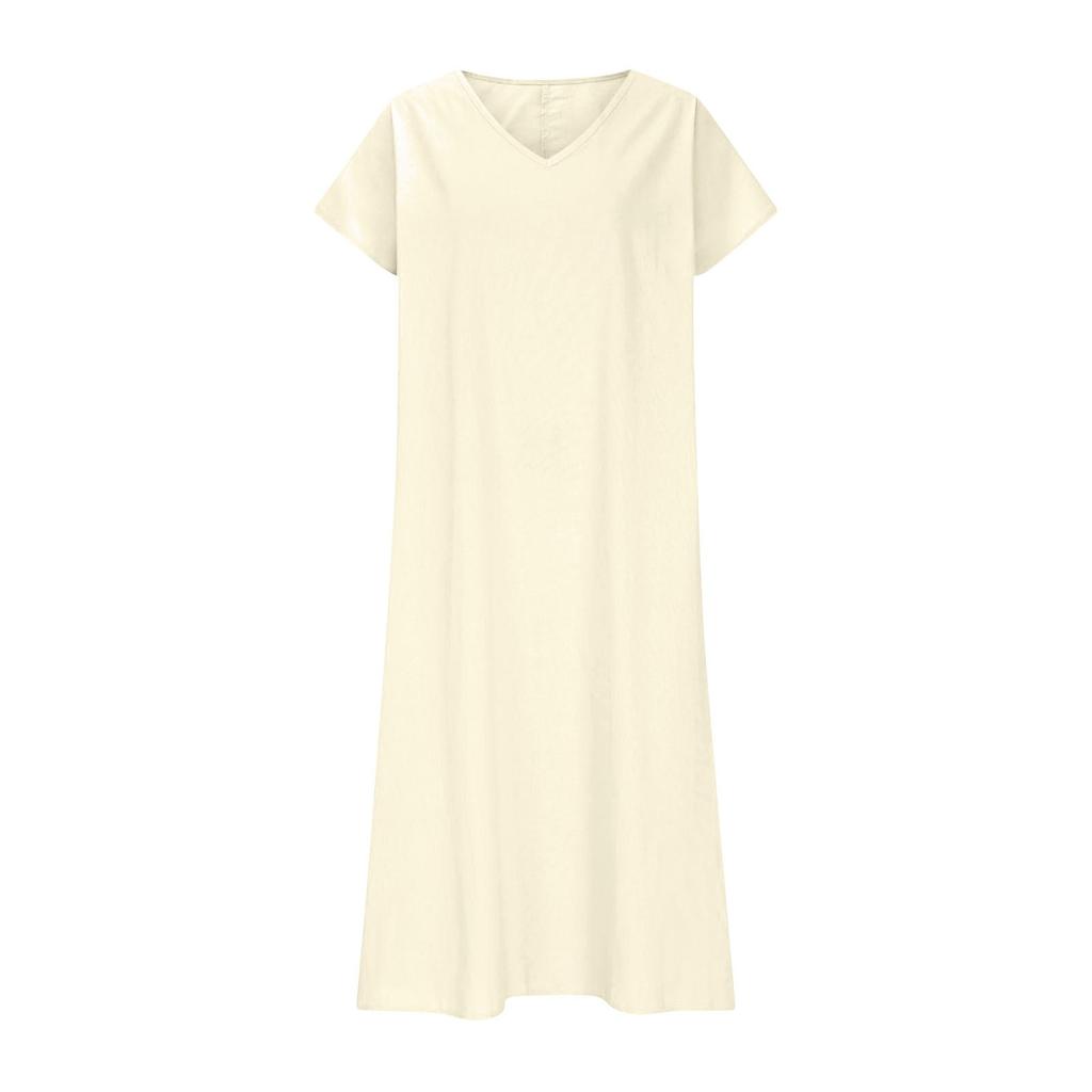 Модное женское однотонное платье с V-образным вырезом, длинное, свободное