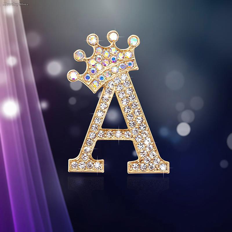 Новая брошь с 26 буквами A-Z, стразы, кристалл, золотистый цвет, английский алфавит, металлические значки, милые ювелирные аксессуары, рождественский подарок