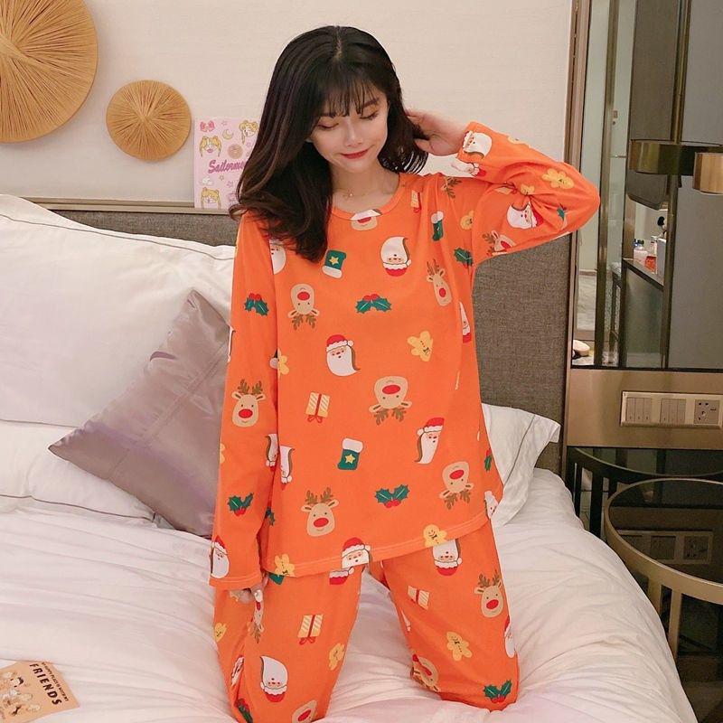 Santa Claus Pajama Set - Crew Neck, Long Sleeve, Sweet & Cute Style, Skin-Friendly Homewear for Dorms