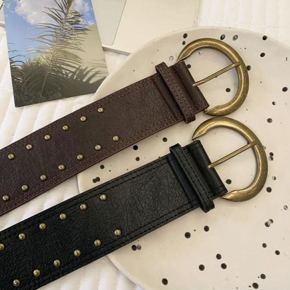 Кожаный пояс Y2k Винтажный пояс для платья и джинсов Ретро Женский пояс с заклепками Подчеркивающий талию