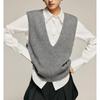 Жилет без рукавов с V-образным вырезом и градиентом из бамбуковой шерсти 2024 года во французском стиле