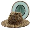 New Leopard Patchwork Wool Felt Jazz Fedora Hat Women Unisex Wide Brim Panama Party Trilby Cowboy Cap Men Gentleman Wedding Hat