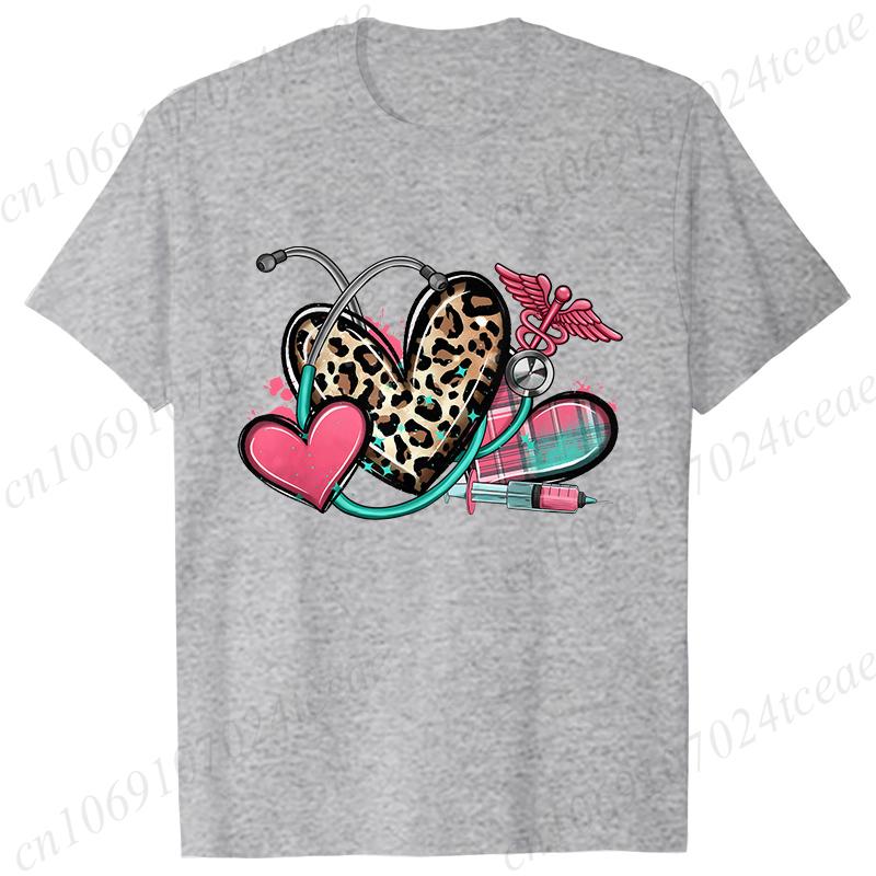 New Women T Shirt Pullover Oversize Valentines Day Love Nurse Print T-Shirt Casual Short Sleeve Women T-Shirt Nurse Tees Gifts