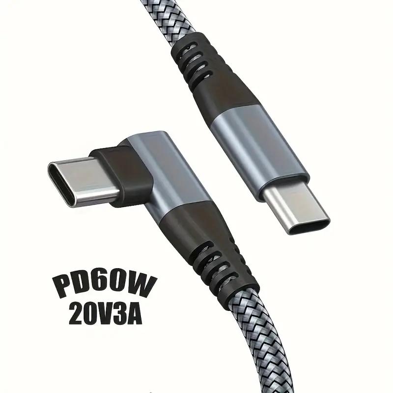 60 Вт 3A USB-C на Type-C кабель для быстрой зарядки в оплетке, изогнутый под прямым углом 90 градусов для iPhone 15 Plus Pro Max Android для iPad