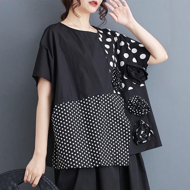 Большой размер с короткими рукавами, черная хлопковая повседневная свободная летняя футболка, топы, женская футболка