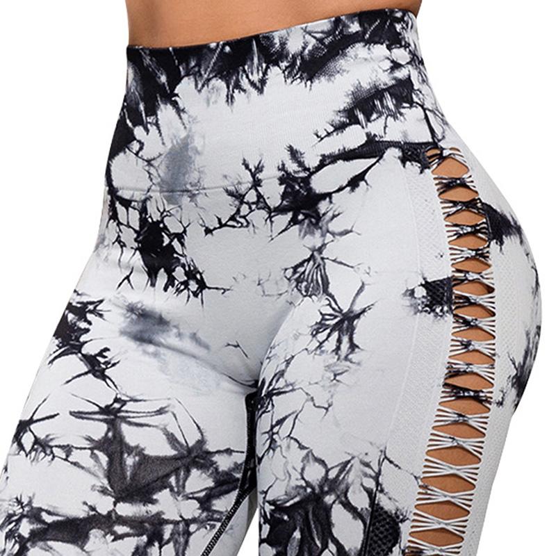 Women Tie Dye Yoga Leggings Hollow Seamless High Waist Sport Leggings
