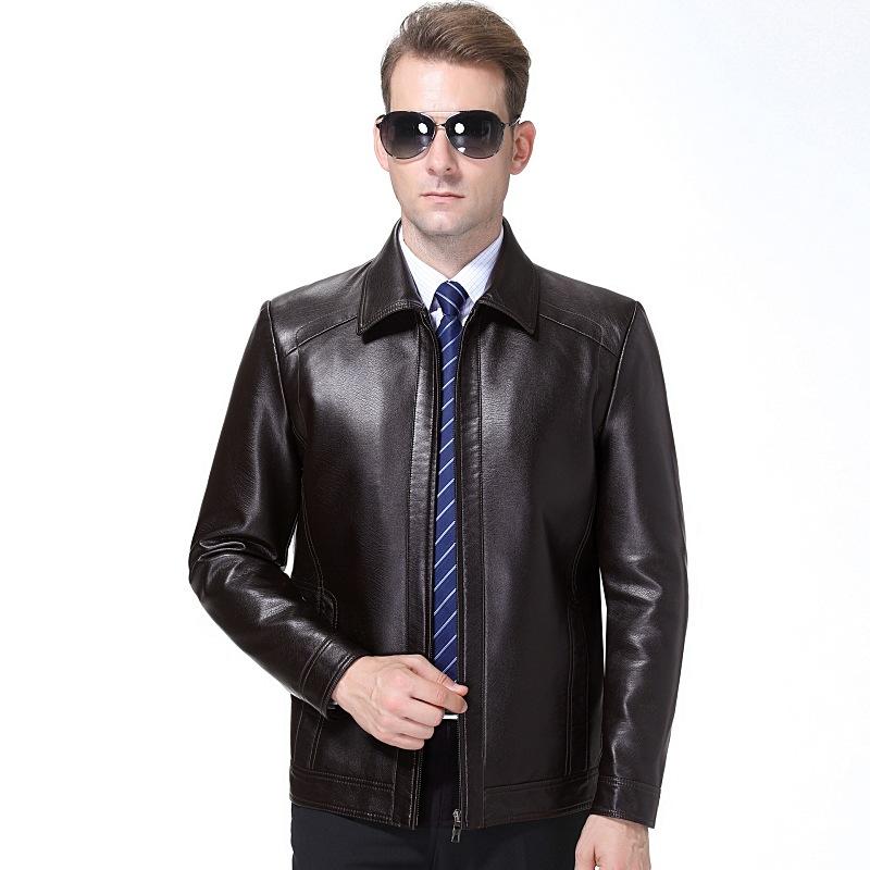 Новая кожаная мужская куртка из овчины с лацканами, бархат и утолщение для сохранения тепла, куртка для папы среднего возраста