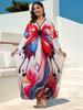 2024 Women's Plus Size Kaftan Beach Maxi Dress Red Butterfly Printed Turkish Robe Summer Holiday Beachwear Bathing Suit Cover Up Q1588