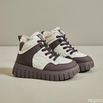 Модная женская хлопковая обувь плюшевые зимние ботинки на толстой подошве удобные противоскользящие теплые ботильоны на шнуровке на платформе увеличивающие рост