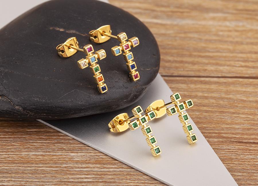 Nidin Korea Popular Inlaid Delicate Zircon Cross Charm Earrings 3 Colors For Women Girl Engagement Wedding Jewelry Accessories