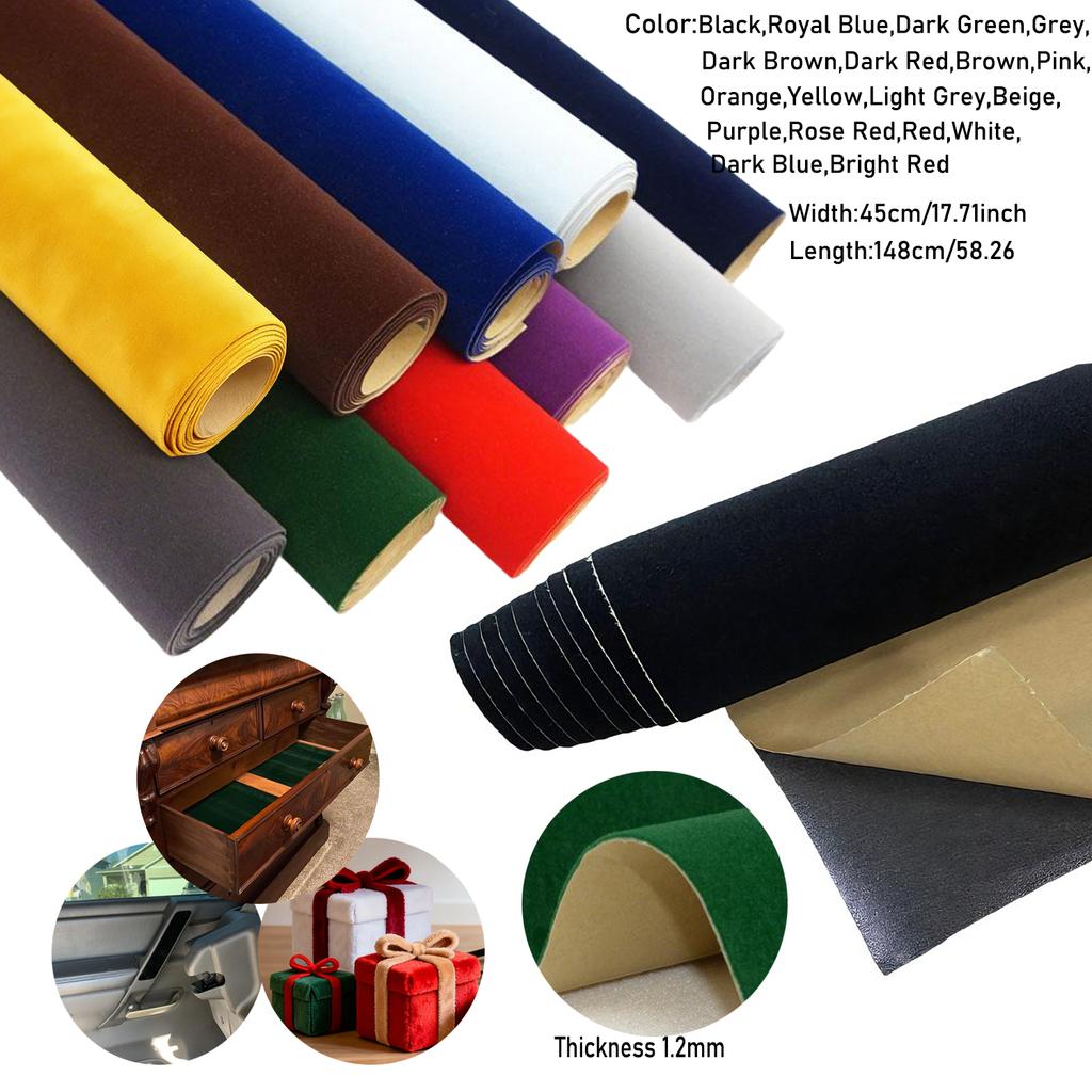 Self-Adhesive Velvet Fabric Sheets, 45x148cm Flocked Non-Woven Felt for Jewelry Box Liner, DIY Crafts, Decoration, Package - 19 Rich Colors For Choose