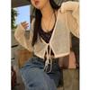 New ArriVals Open Run Women V Neck Short Sheer Tie Cardigan Moss Green Ml
