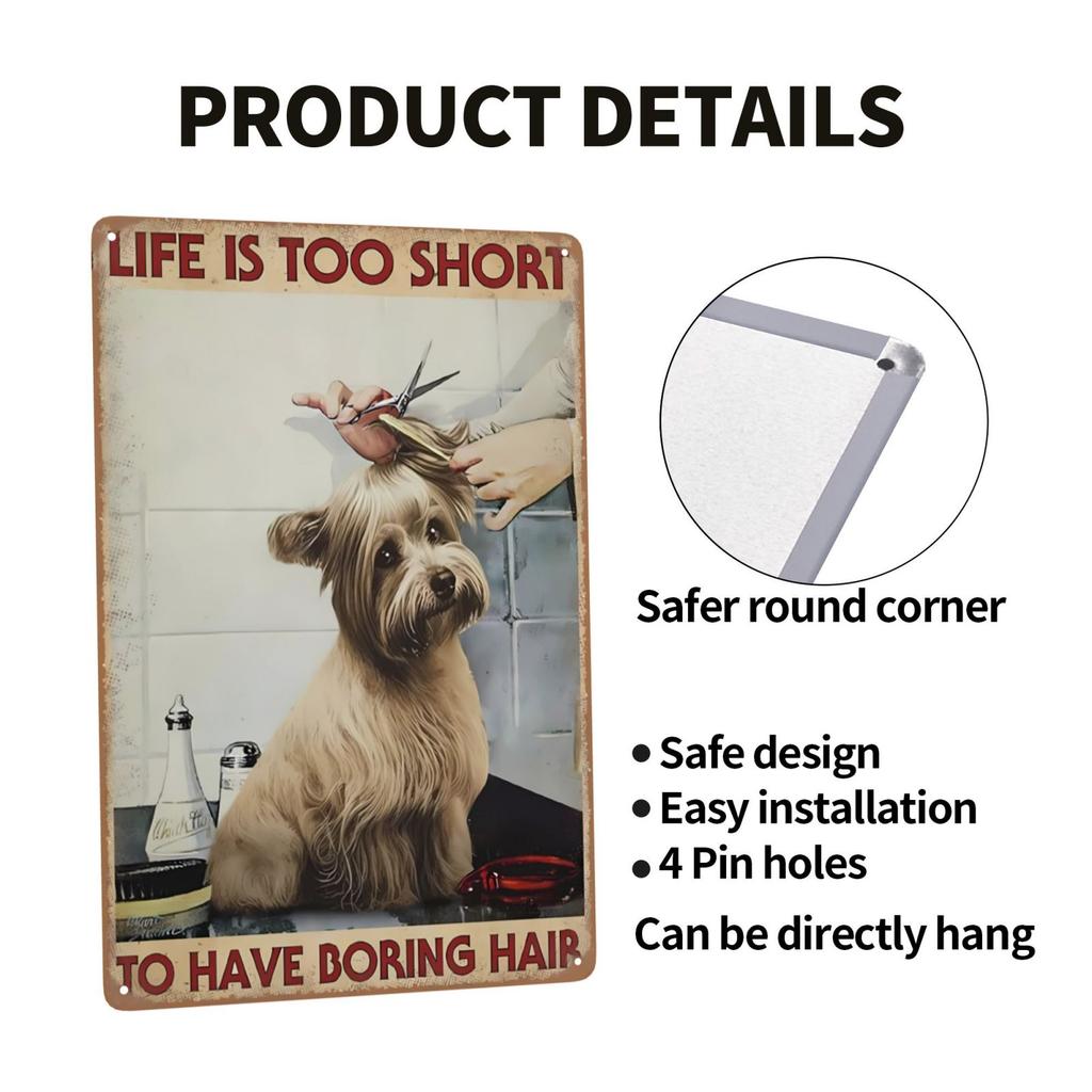 Dog Salon Vintage Wall Metal Sign, Dog Grooming Salon Sign Farmhouse Country Kitchen Home Garden Wall Decor Art 8x12 Inch