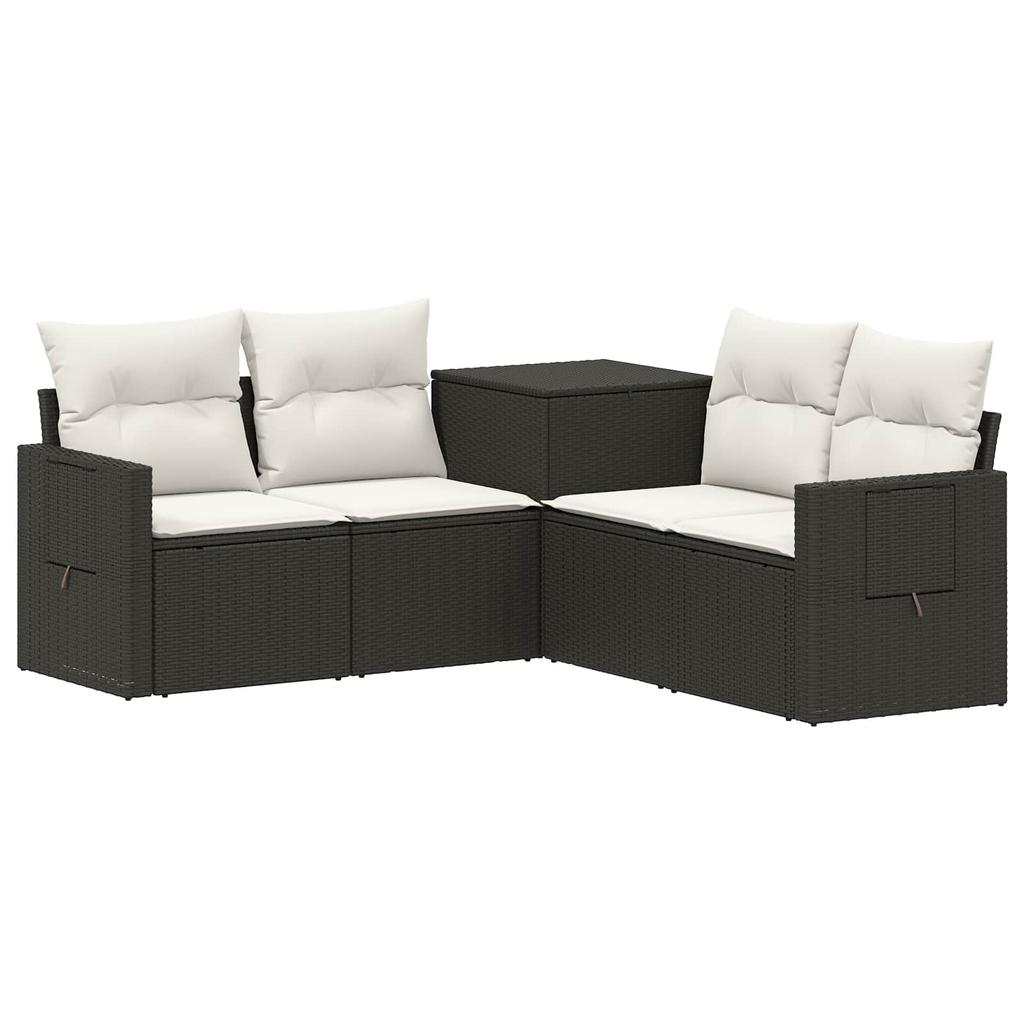 Sofa Set 5 Pieces Black and Cream White Poly Rattan and Steel