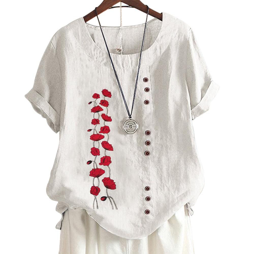 Женские хлопковые повседневные топы с 6 уникальными принтами, круглый вырез, короткие рукава, S-5XL