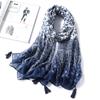 2024 Autumn/Winter New Cotton And Hemp Scarf Women'S Literary And Elegant Ethnic Style Retro Blue And White Porcelain Tassel Long Shawl