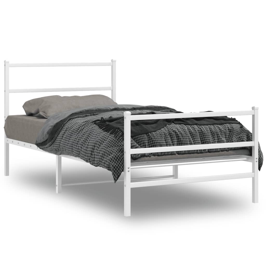 Metal Bed Frame with Headboard and Footboard White 100 x 190 cm