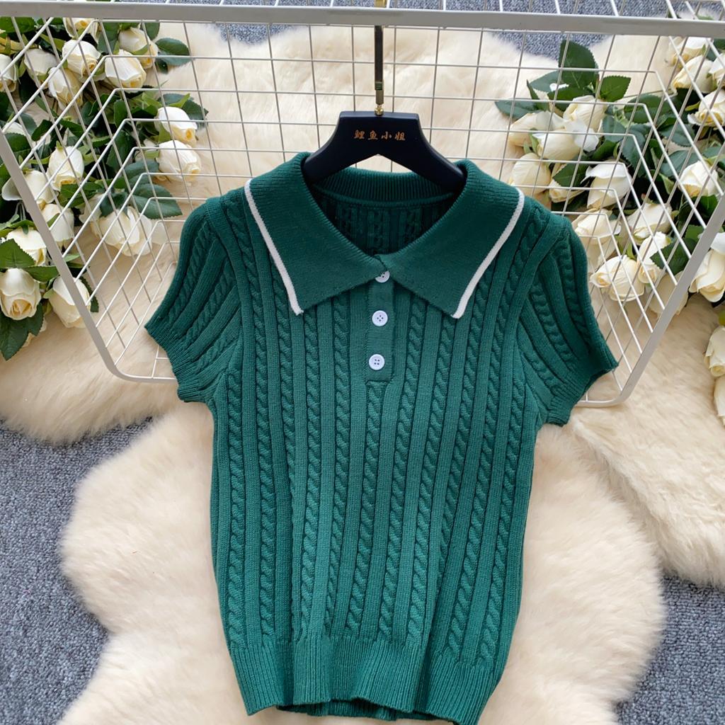 Модные трикотажные костюмы из двух предметов, обтягивающие рубашки поло с короткими рукавами и короткая юбка, женские простые летние комплекты