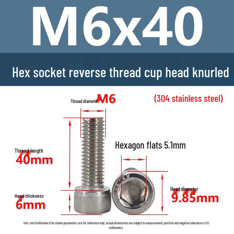Yigu Yigu 304 Stainless Steel Reverse Thread Knurled Hex Socket Cup Head M6-M12 Screws