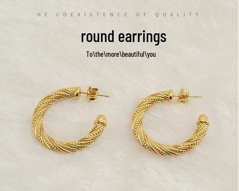 Серьги-кольца из титановой стали с золотистым покрытием 18 карат - Женский европейский и американский геометрический дизайн