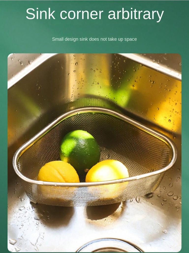 Stainless Steel Drain Rack,Dish Cloth&Sponge Holders,Punching-Free Storage Basket,Shelf,Triangle,Kitchen Sink Corner Bathroom