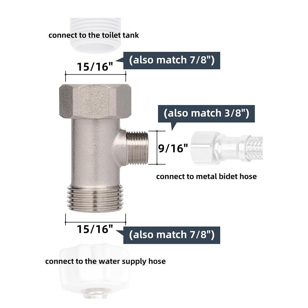 Durable T Valve Adapter Connector Brass Toilet Seat Bidet Attachment