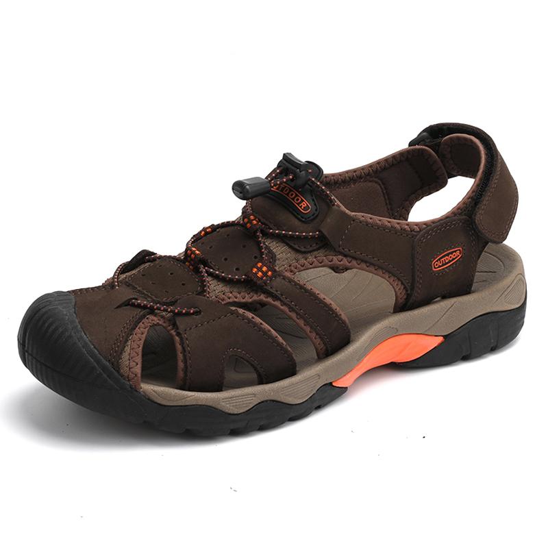Летние мужские пляжные сандалии, большие размеры 39-48, мужские сандалии из натуральной кожи, уличные сандалии для мужчин, прогулочная обувь