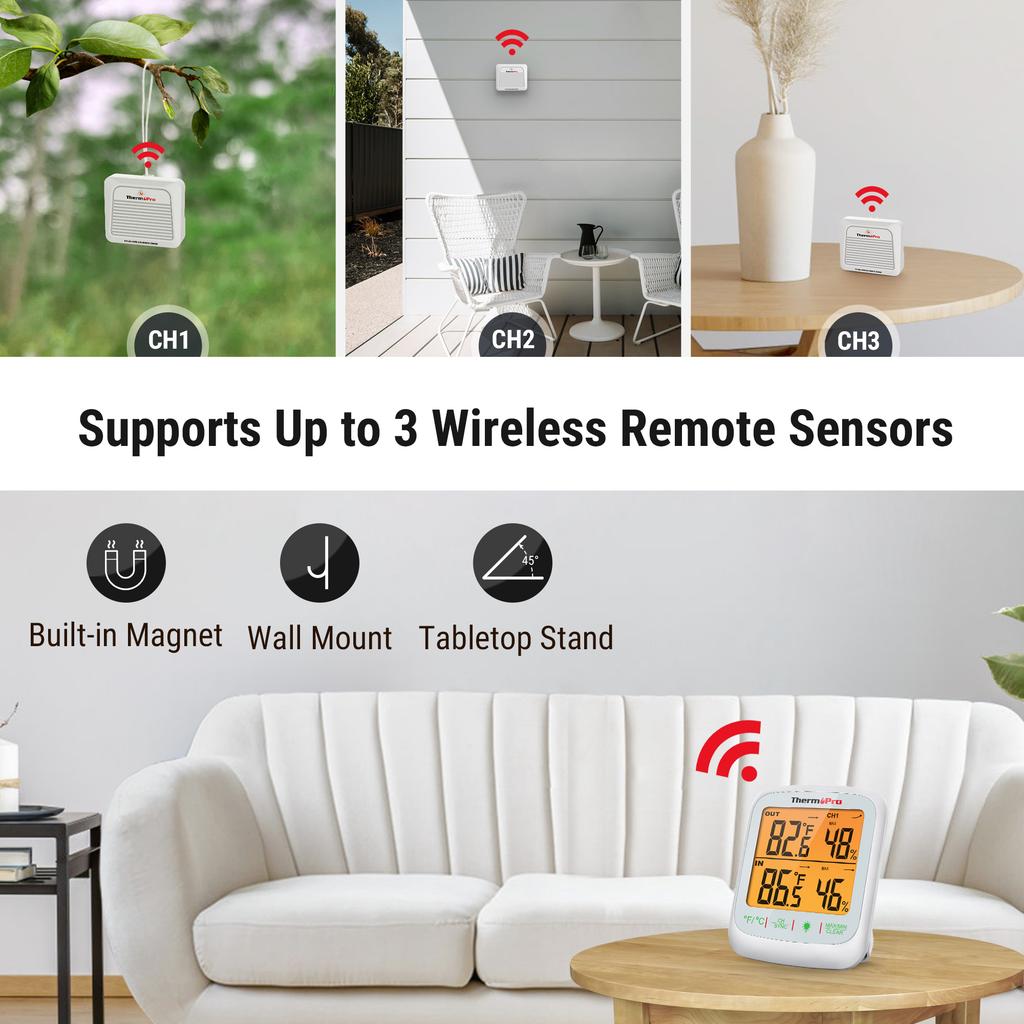 ThermoPro TP260B 300M Remote Range беспроводной цифровой домашний монитор температуры и влажности с подсветкой внутри и снаружи помещений