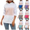 Повседневный женский свитер контрастного цвета с круглым вырезом и капюшоном, топ с длинными рукавами и строчкой