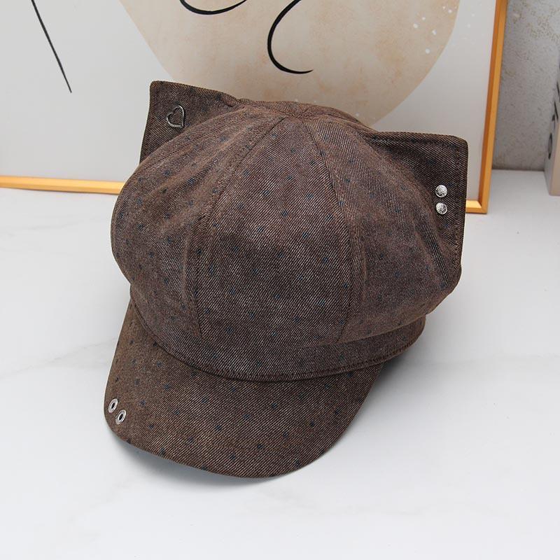 Cute cat ears polka dot newsboy hat children spring and autumn new fashion octagonal hat show face little painter hat