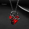 Dark Red Faux Crystal Rose Pendant Necklace for Women Zircon Love Heart Flower Choker Gothic Punk Jewelry for Dating Daily Wear Banquet Party