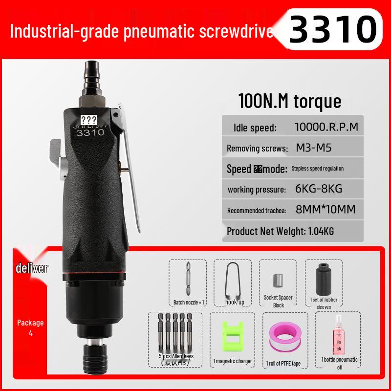 Industrial High-Torque Pneumatic Screwdriver for Woodworking with Hex Socket
