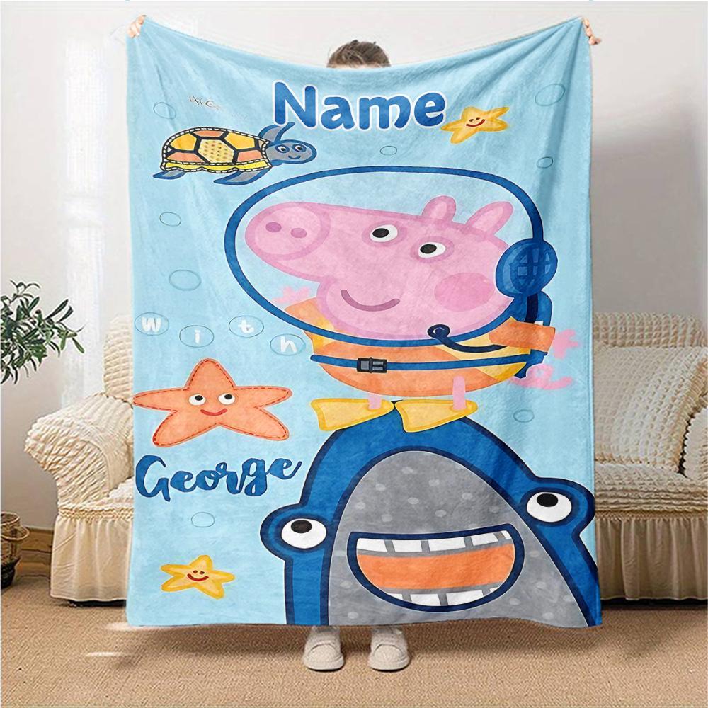 Custom Name Peppa Pig'S Heartful Adventure Party Blanket For Couch Bed Plush Cozy Fuzzy Blanket Super Soft Warm Blankets For Fall And Winter 0916107