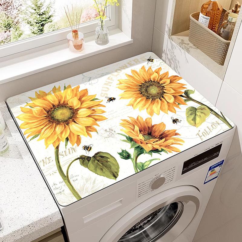 Vintage Checkered Printed Washing Machine Dust Cover Pad, Quick-Dry Absorbent Protective Top Mat For Washer And Dryer