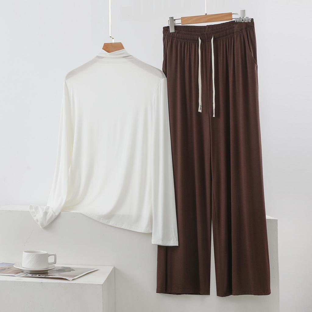 Женский пижамный комплект с высоким воротником и длинным рукавом с защитой плеч - Мягкий, гладкий, больших размеров, летняя одежда для сна