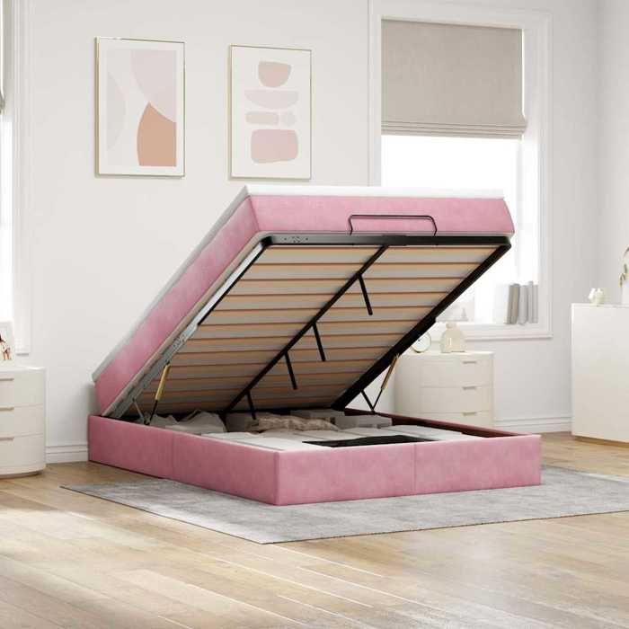 Maison Exclusive - Cadre de lit ottoman avec matelas rose 140x200 cm velours