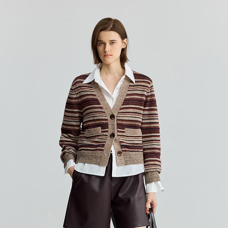 LILY loose contrasting striped knitted cardigan
