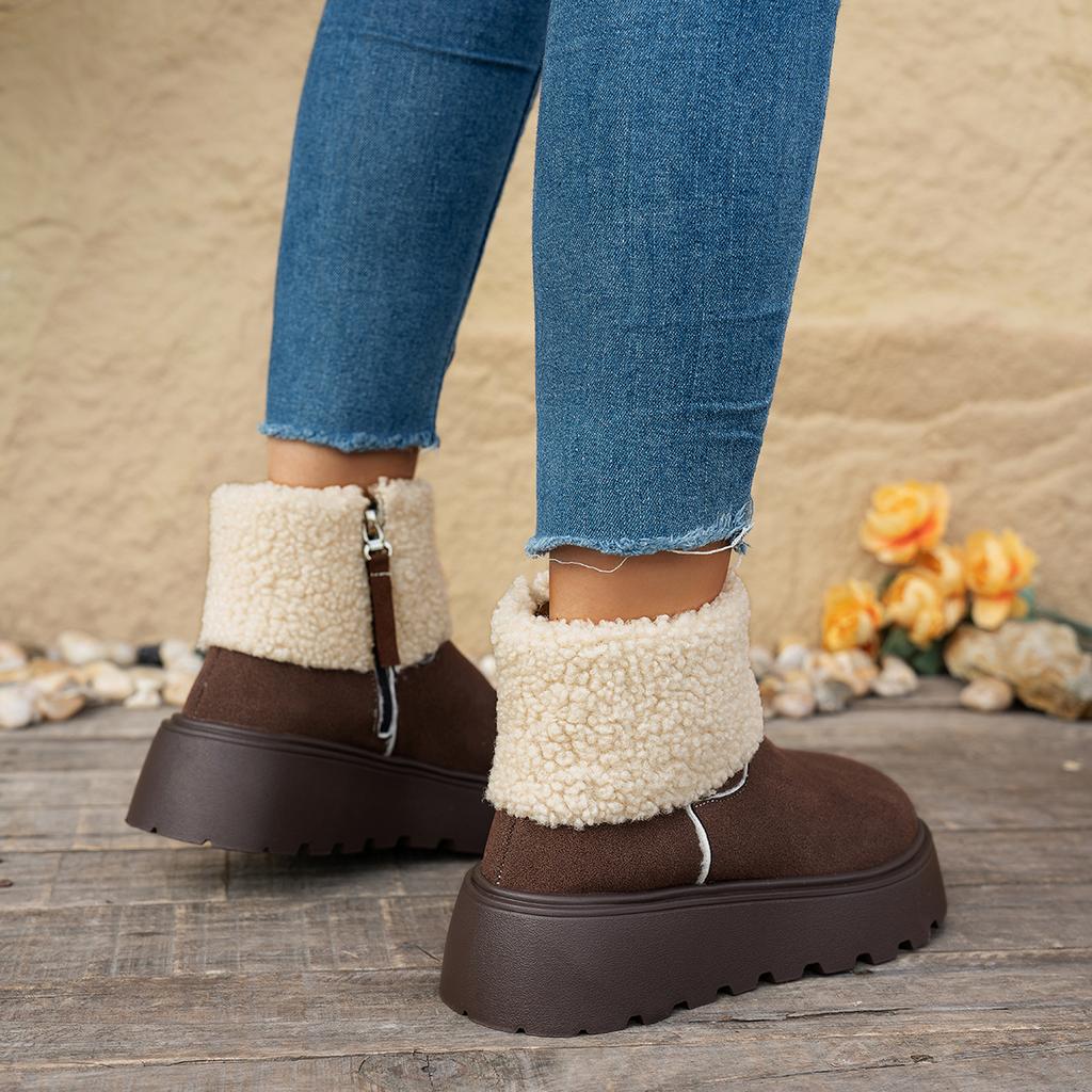 Fashion Fashionable Thickened Short Boots Women's Winter Round Top Solid Color New Comer Cotton Shoes Base Rubber Sole Size 35-40