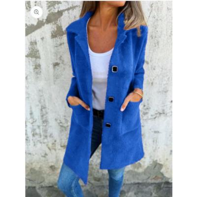 Женские модные повседневные однотонные куртки и пальто с воротником-поло на осень-зиму с длинным рукавом и принтом