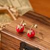 Copper Plated Enamel Cherry Butterfly Earrings Simple Retro Light Luxury Earrings Women's Earrings