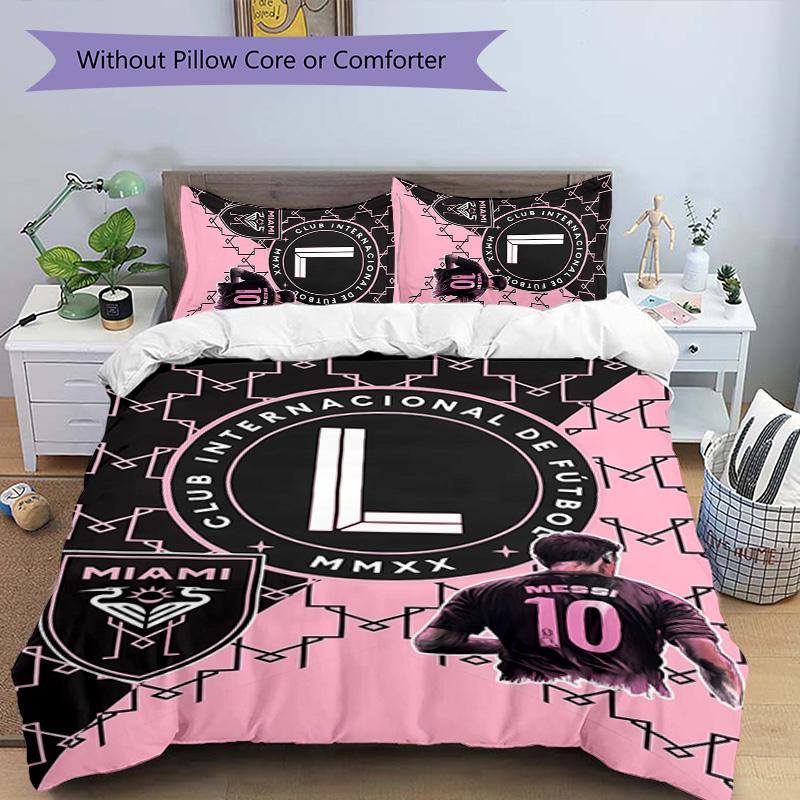 3pcs Inter Miami CF pattern bedding set duvet cover set includes duvet cover &pillowcases,perfect all season bedroom decoration&gift