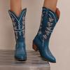 Модные сапоги большого размера 45 с вышивкой в ковбойском стиле для девочек, модные сапоги до середины голени для женщин на низком каблуке, черные, зеленые, синие, белые, унисекс-обувь