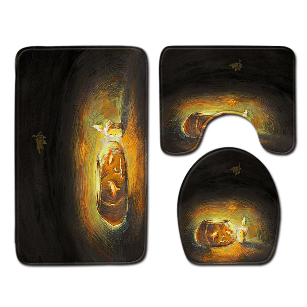 Halloween Shower Curtain Floor Mat Combination Four-Piece Set Kitchen Absorbent Non-Slip Carpet Bedroom Door Mat