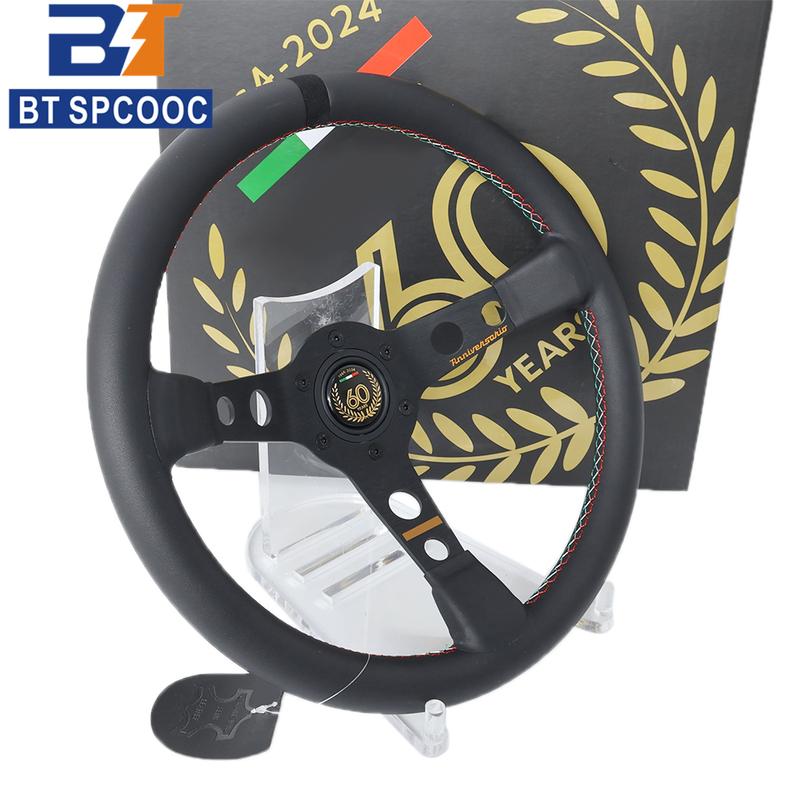 MO 60th anniversary genuine leather steering wheel 14 inch concave racing universal cone steering wheel