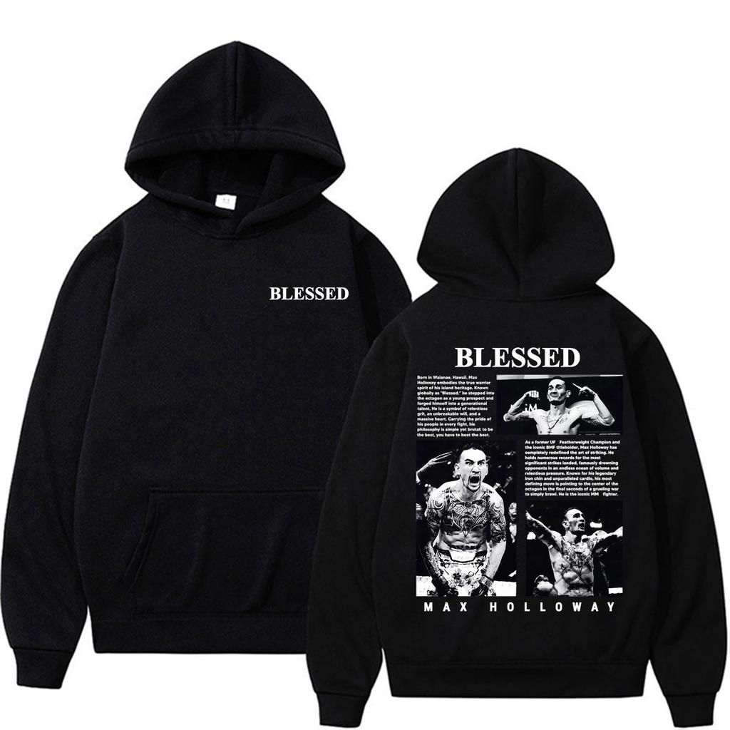 Max Holloway Blessed Винтажные Графические Худи Мужские Женские Харадзюку Эстетика Насилия Свитшоты Повседневный Комфорт Худи с Длинным Рукавом